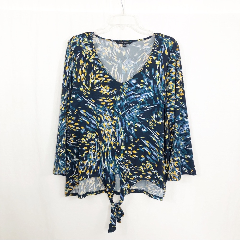 Zac & Rachel Knotted Front Top, Size Large, Blue Yellow